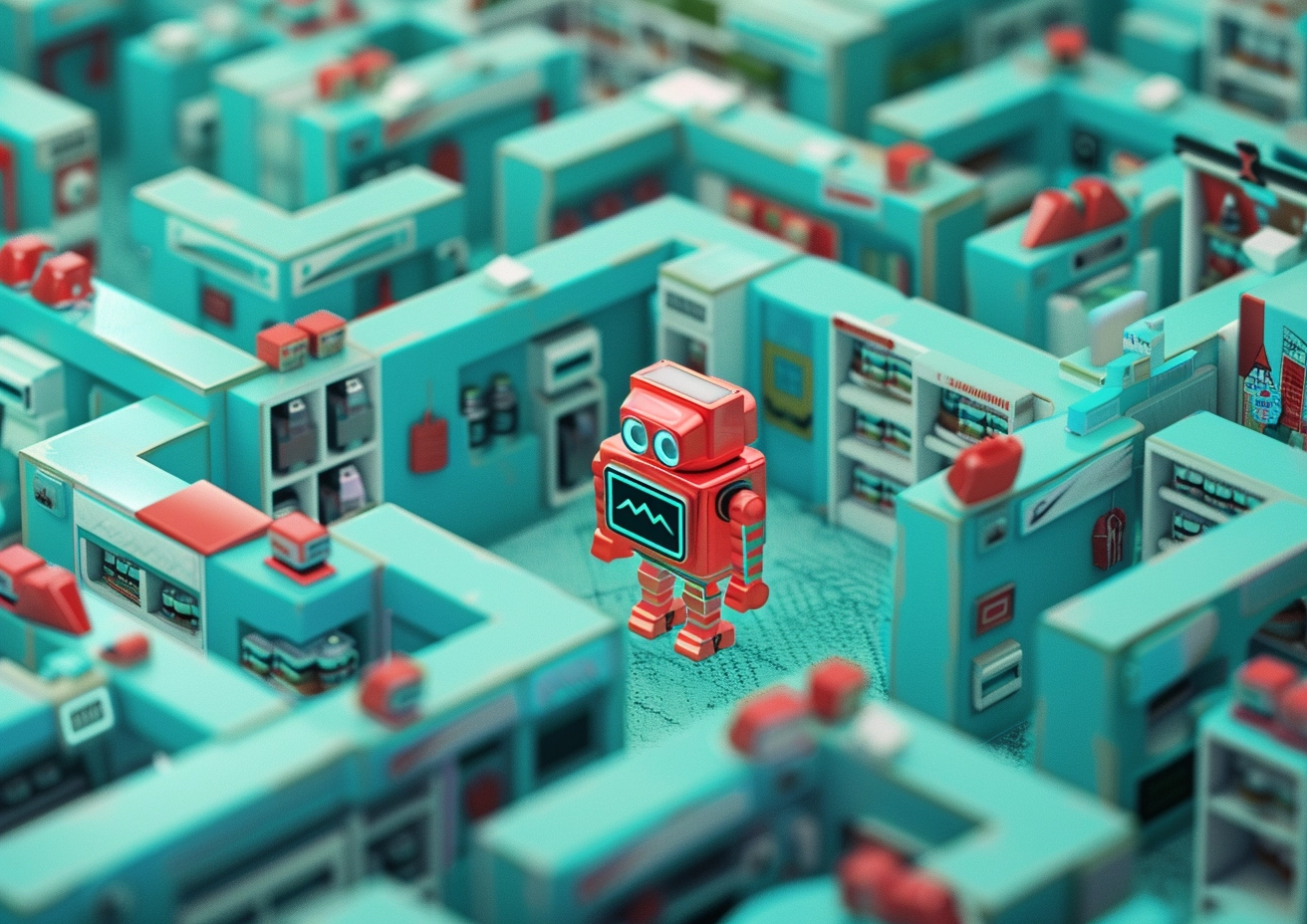 Cute robot in a maze.